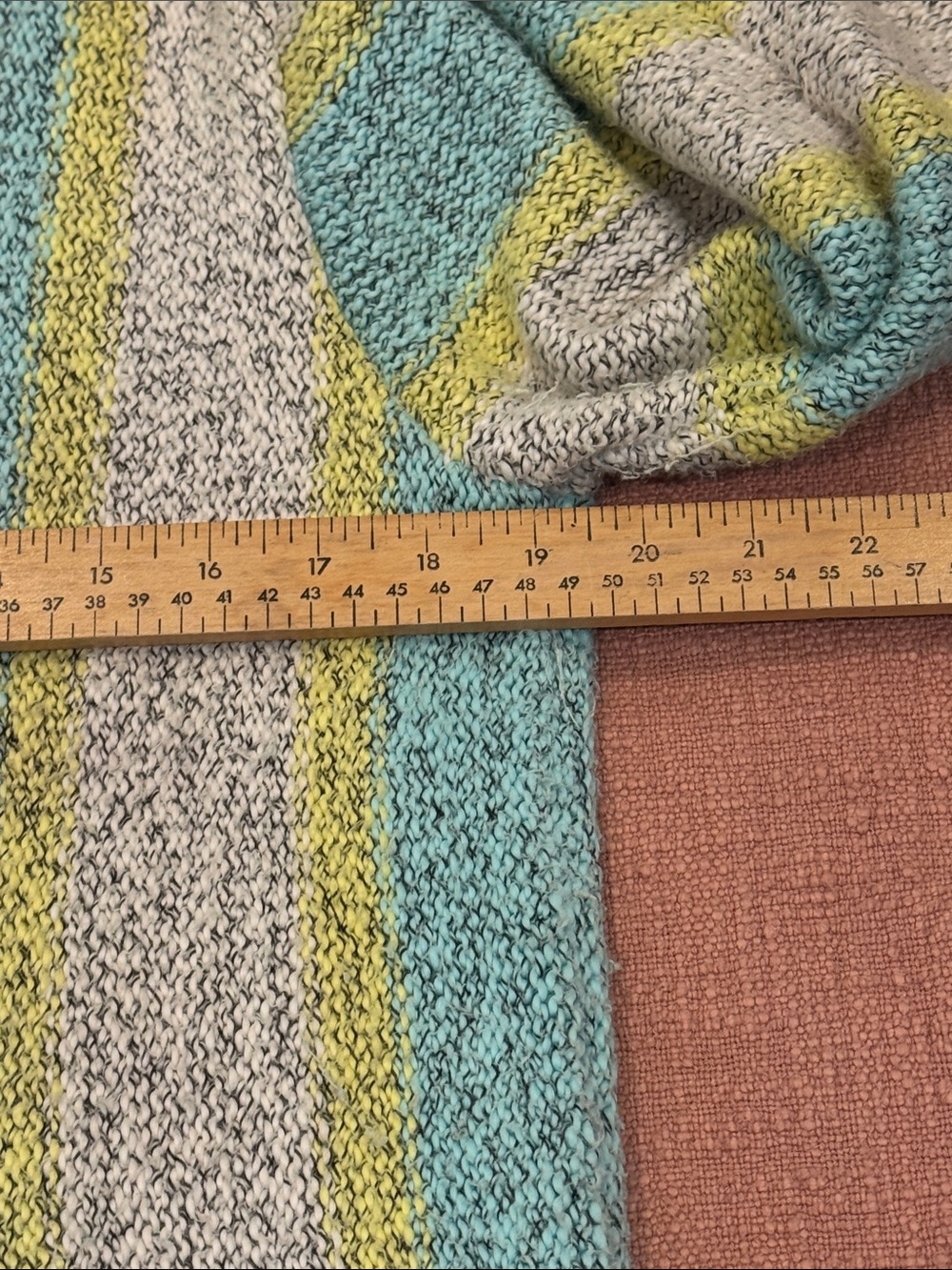 Large wm’s soft and cozy Hooded Striped Baja Sweater - Teal, Gray, Yellow - Picture 8 of 15